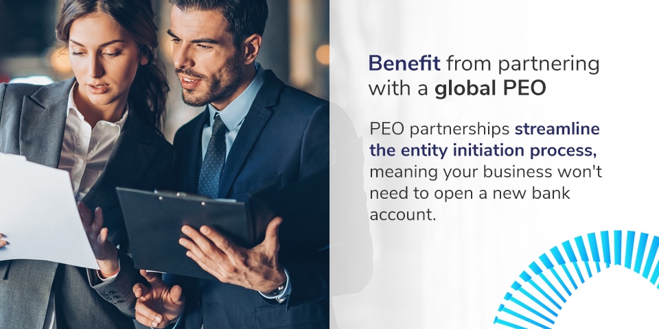 Man and woman discussing the benefits of partnering with a Global PEO