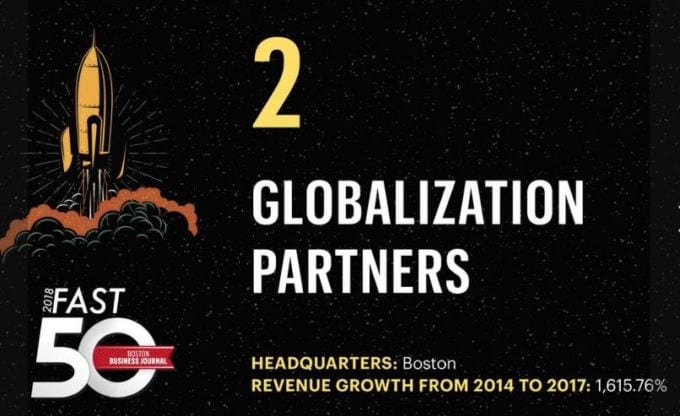 Globalization Partners Ranks No. 2 on the Boston Business Journal’s ‘Fast 50’ List for 2018
